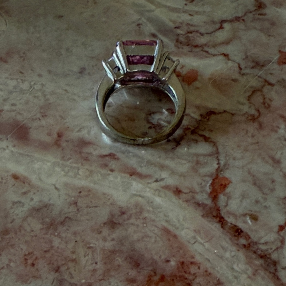 EUC~Woman’s Size 6.5 Vintage Pink & Crystal Cubic Zirconia Sterling Silver Ring - Picture 7 of 7